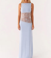 BXOXO Women Bodycon Maxi Dress Lace Patchwork Sleeveless Backless Long Pencil Dress Y2K Slim Fit Club Party Wedding Dresses